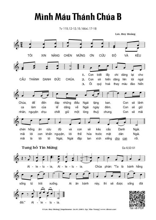 Lễ Mình Máu Thánh Chúa – Năm B (Thánh Vịnh 115)