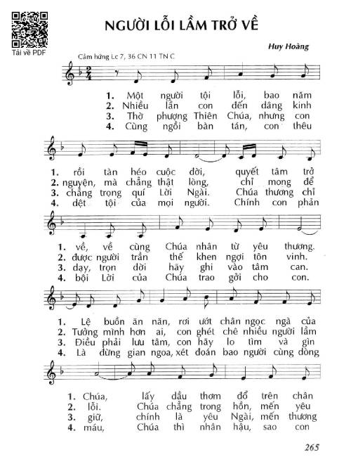 Sheet PDF of Người lỗi lầm trở về (Lc. 7)