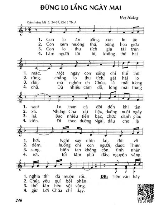 Sheet PDF of Đừng lo lắng ngày mai (Mt. 6)