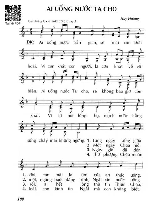 Sheet PDF of Ai uống nước Ta cho (Ga. 4)