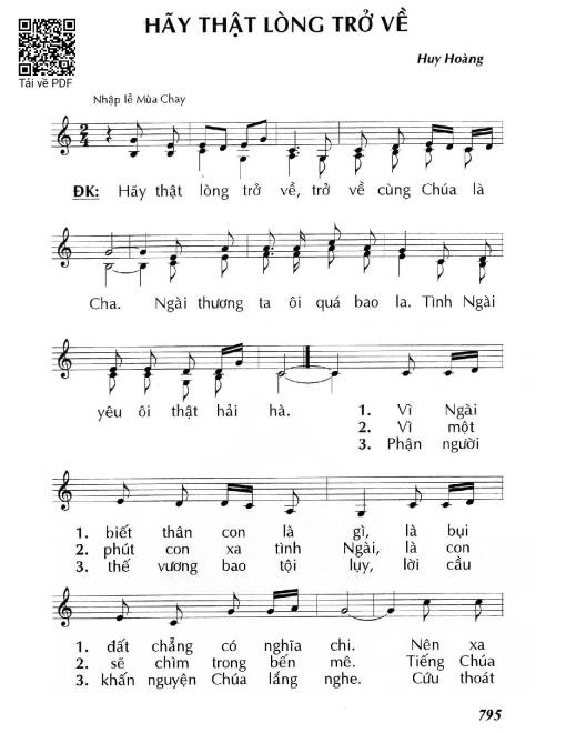 Sheet PDF of Hãy thật lòng trở về