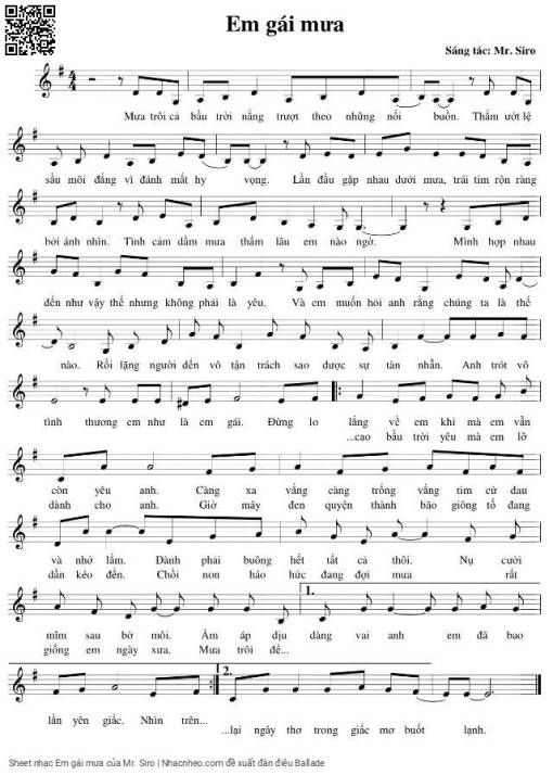 Sheet PDF of Em gái mưa - Mr. Siro