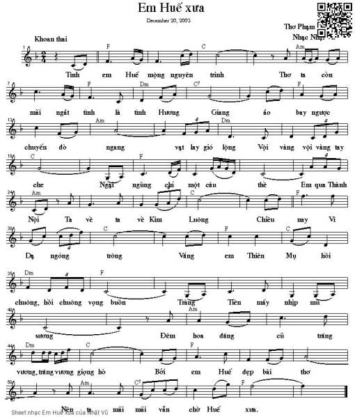 Sheet PDF of Em Huế xưa - Nhật Vũ