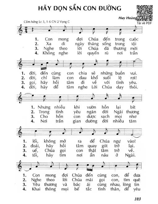 Sheet PDF of Hãy dọn sẵn con đường (Lc 3, 1-6) – Chúa Nhật 2 Mùa Vọng/C.