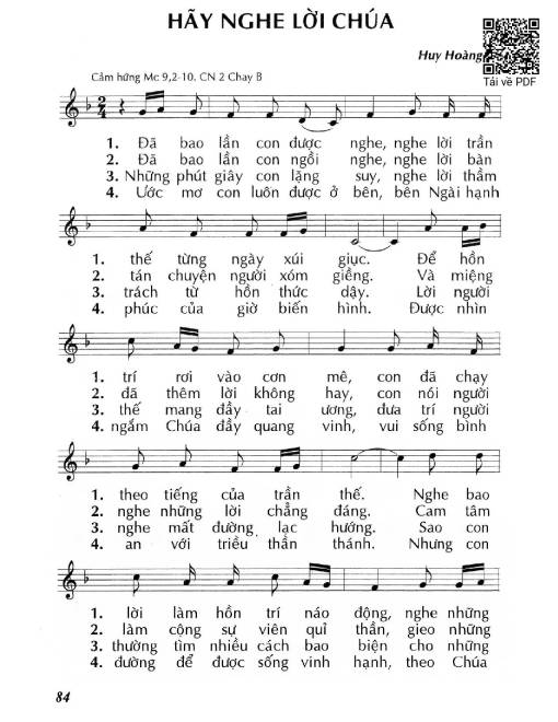 Sheet PDF of Hãy nghe Lời Chúa (Mc 9, 2-10) – Chúa Nhật 2 Mùa Chay/B.