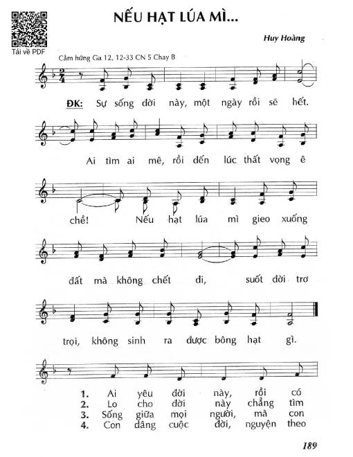 Sheet PDF of Nếu hạt lúa mì… (Ga 12, 12-33) – Chúa Nhật 5 Mùa Chay/B.