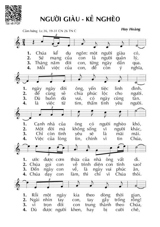 Sheet PDF of Người giàu kẻ nghèo – Huy Hoàng