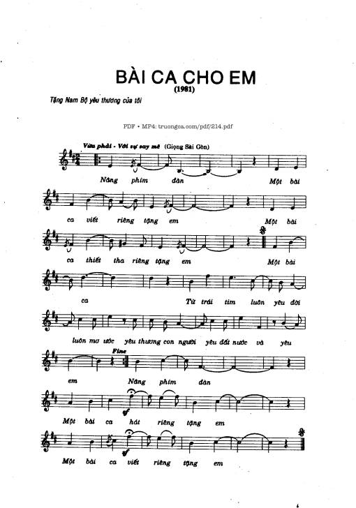 Sheet PDF of Bài ca cho em - Phan Nhân