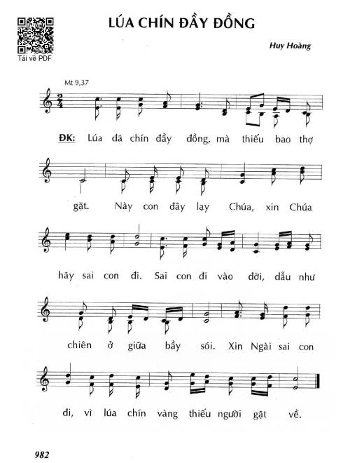 Sheet PDF of Lúa chín đầy đồng (Mt 9,37)