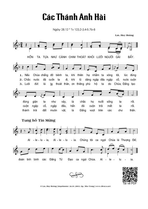 Sheet PDF of Các Thánh Anh Hài (28.12)