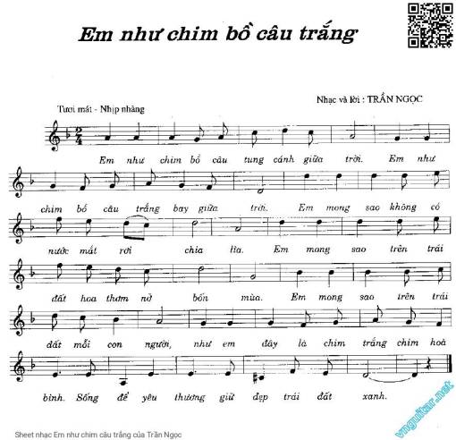 Sheet PDF of Em như chim câu trắng