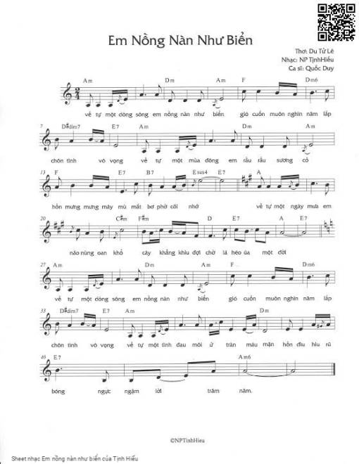 Sheet PDF of Em nồng nàn như biển
