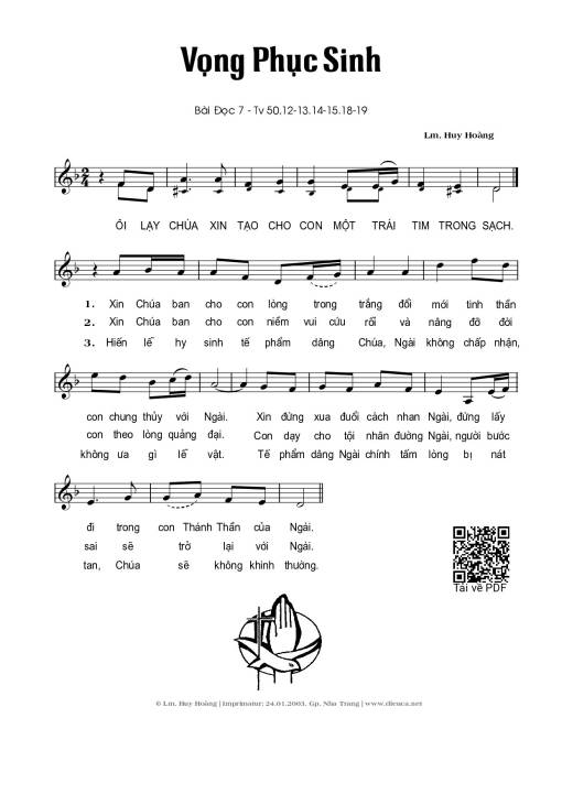 Sheet PDF of Vọng Phục Sinh – Bài 7b
