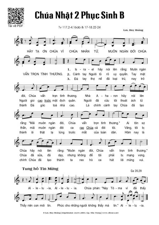 Sheet PDF of Chúa Nhật 2A Phục Sinh
