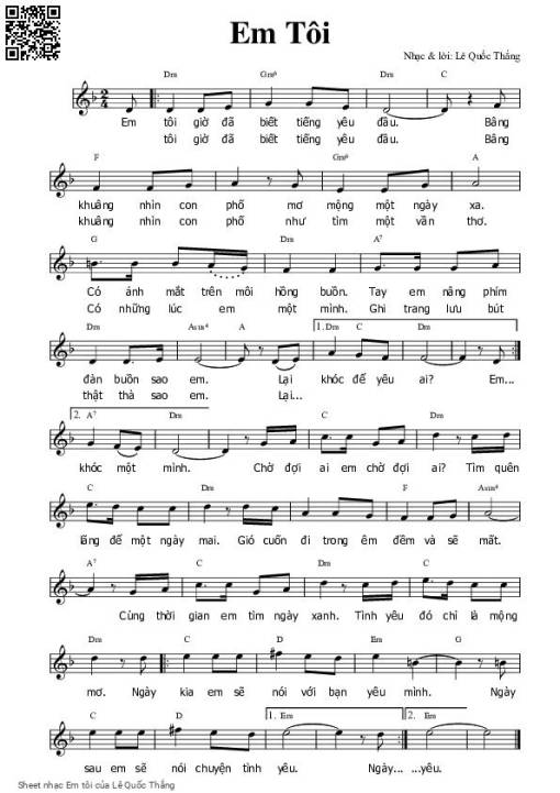 Sheet PDF of Em tôi - Lê Quốc Thắng