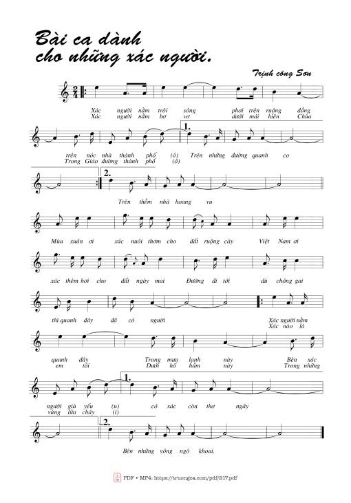 Sheet PDF of Bài ca dành cho những xác người