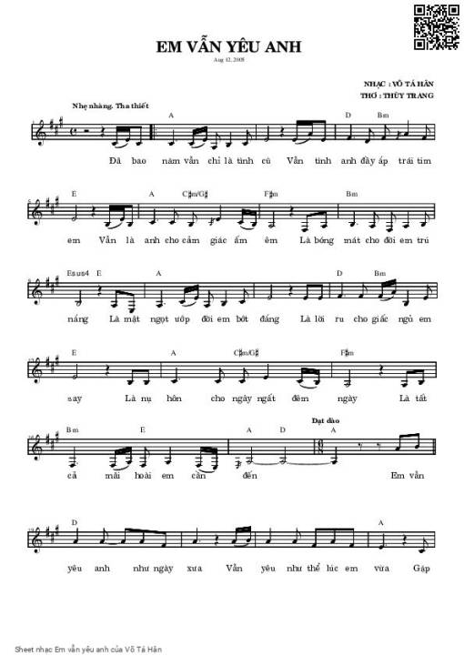 Sheet PDF of Em vẫn yêu anh