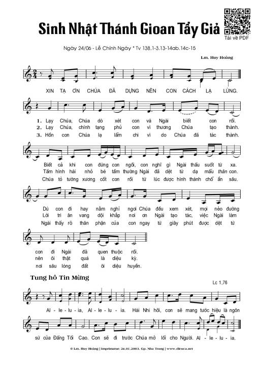 Sheet PDF of Lễ Thánh Gioan Tẩy Giả (24.06)