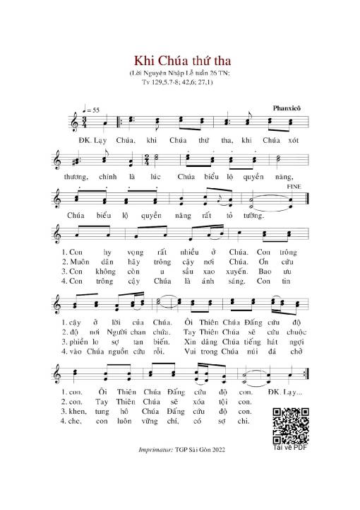 Sheet PDF of Khi Chúa Thứ Tha