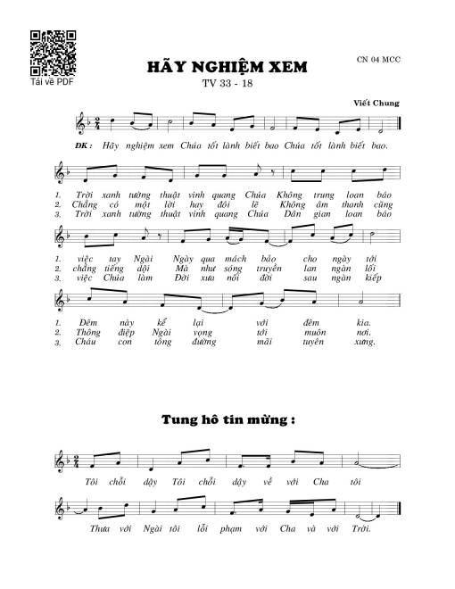 Sheet PDF of Thánh Vịnh 33, Hãy Nghiệm Xem