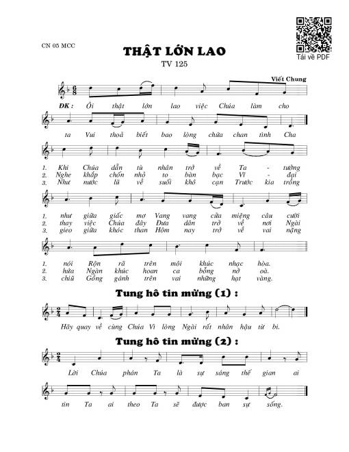 Sheet PDF of Thật lớn lao (Thánh Vịnh 125)