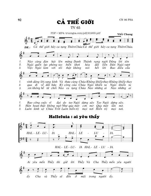 Sheet PDF of Cả thế giới (Thánh Vịnh 65)