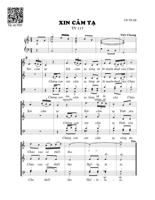 Sheet PDF of Xin cảm tạ (Thánh Vịnh 117)
