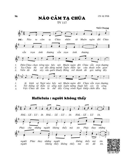 Sheet PDF of Nào cảm tạ Chúa (Thánh Vịnh 117)