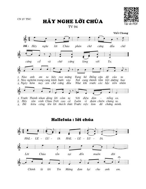 Sheet PDF of Hãy nghe lời Chúa (Thánh Vịnh 94)