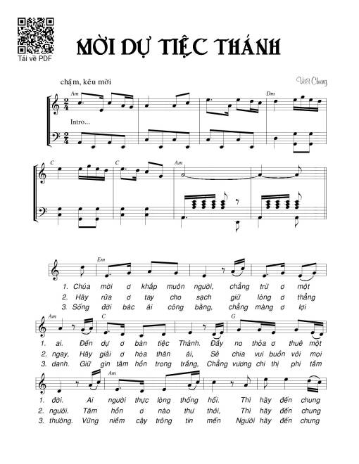 Sheet PDF of Mời dự tiệc thánh