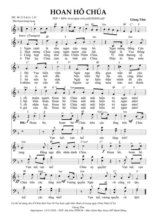 Sheet PDF of Hoan hô Chúa - Giang Tâm