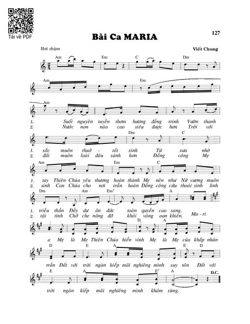 Sheet PDF of Bài ca Maria - Viết Chung