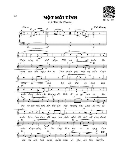 Sheet PDF of Một mối tình (Lễ Thánh Têrêsa)