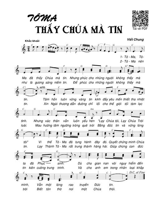 Sheet PDF of Tôma thấy Chúa mà tin