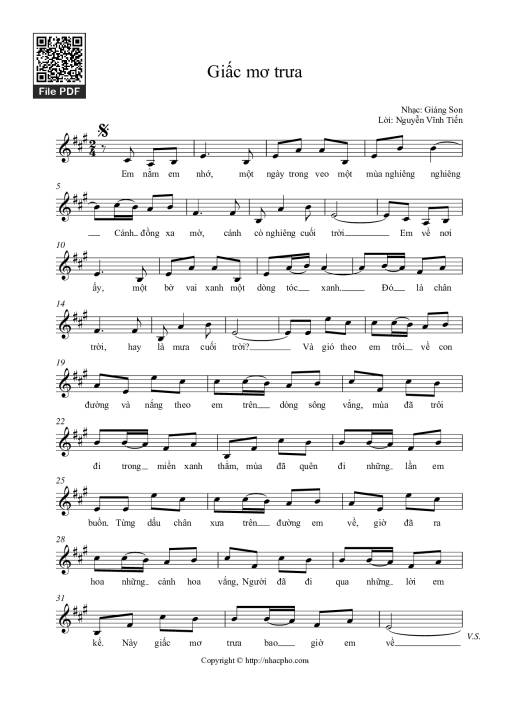 Sheet PDF of Giấc mơ trưa