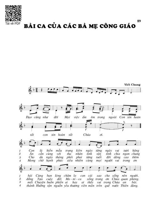 Sheet PDF of Bài ca các bà mẹ Công giáo