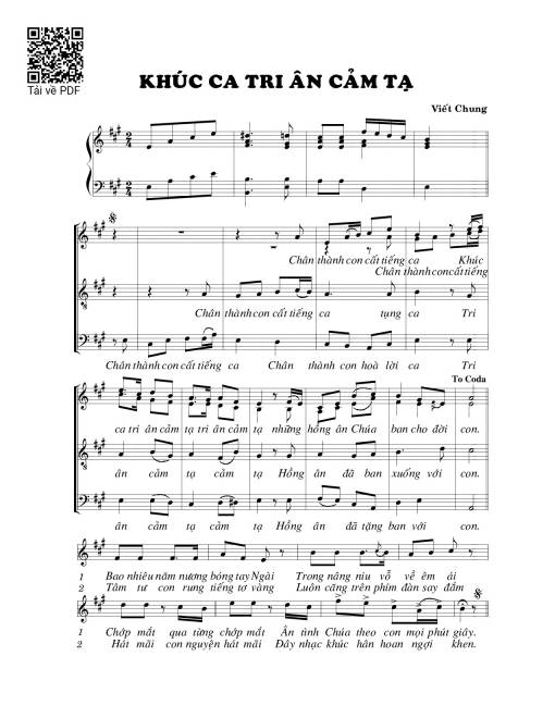 Sheet PDF of Khúc ca tri ân cảm tạ