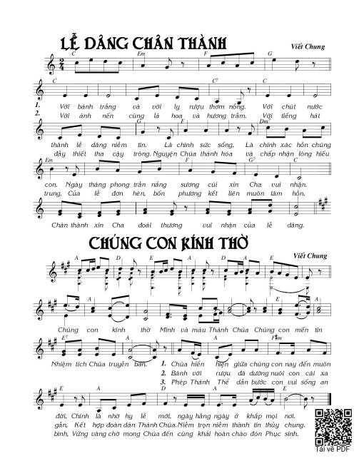 Sheet PDF of Lễ dâng chân thành