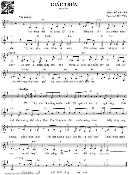 Sheet PDF of Giấc trưa - Võ Tá Hân