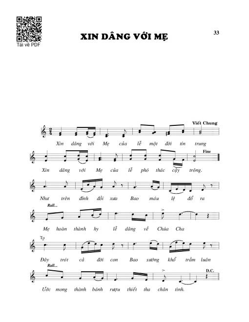 Sheet PDF of Xin dâng với Mẹ
