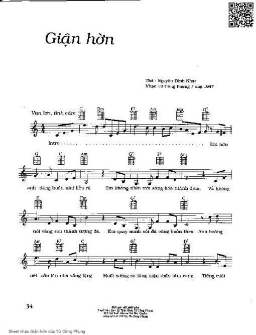 Sheet PDF of Giận hờn - Từ Công Phụng