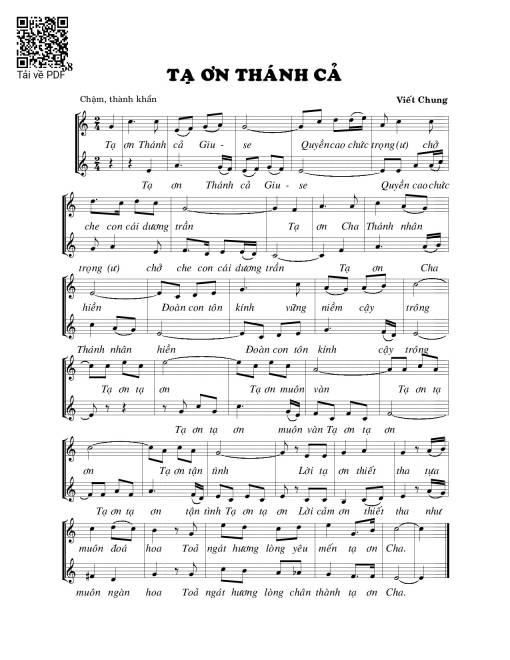 Sheet PDF of Tạ ơn Thánh cả