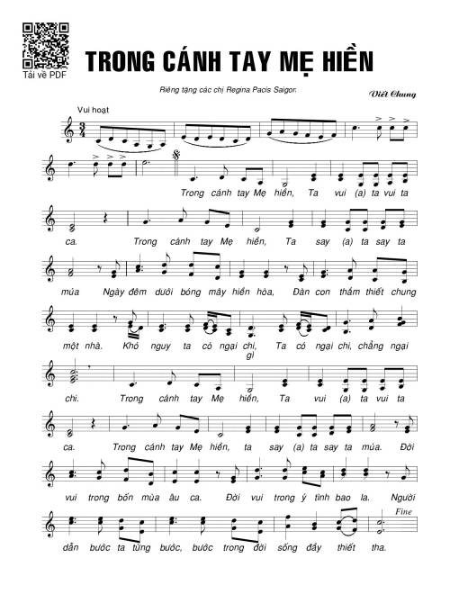 Sheet PDF of Trong cánh tay Mẹ hiền