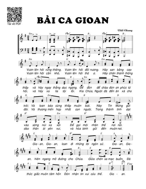 Sheet PDF of Bài ca Gioan - Viết Chung