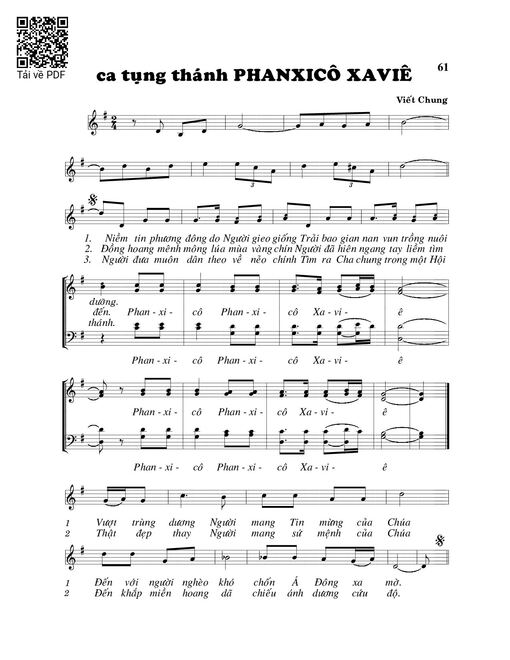 Sheet PDF of Ca tụng Thánh Phanxico Savie