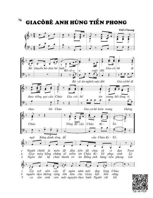 Sheet PDF of Giacobe anh hùng tiên phong 3 bè