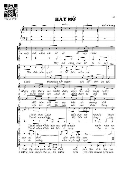 Sheet PDF of Hãy mở - Viết Chung