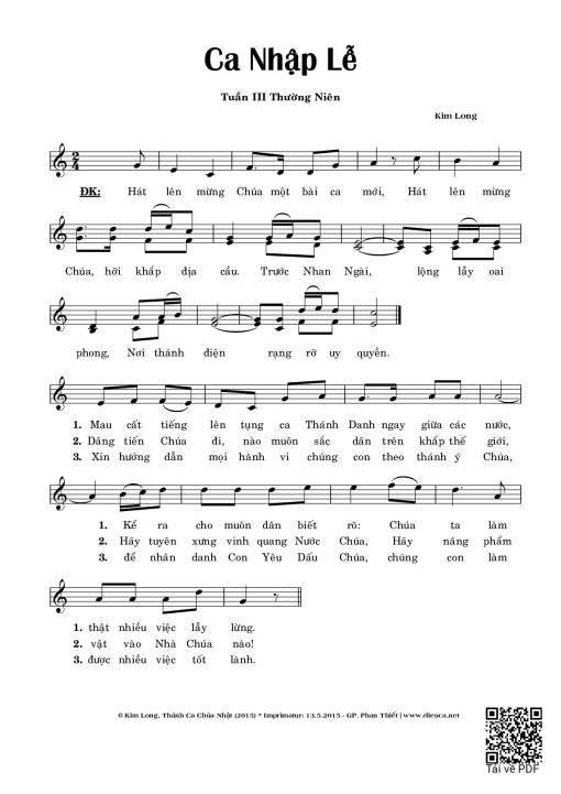 Sheet PDF of Ca Nhập Lễ Tuần 3 Thường Niên