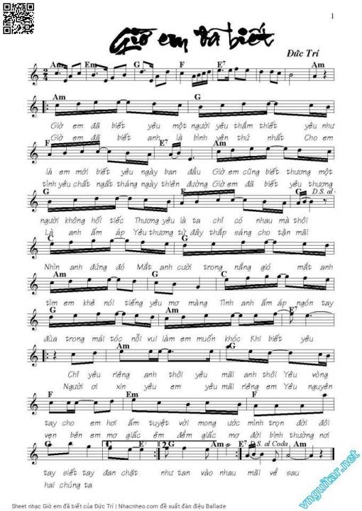 Sheet PDF of Giờ em đã biết