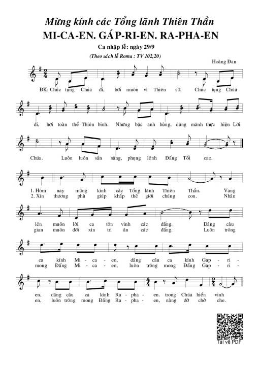 Sheet PDF of Mừng Kính Các Tổng Lãnh Thiên Thần